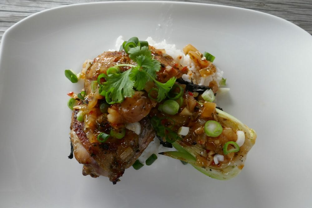 Kylling med bok choy og sweet chili sauce